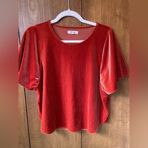 Madewell Crinkle Velvet Flutter Sleeve Short Sleeve Top